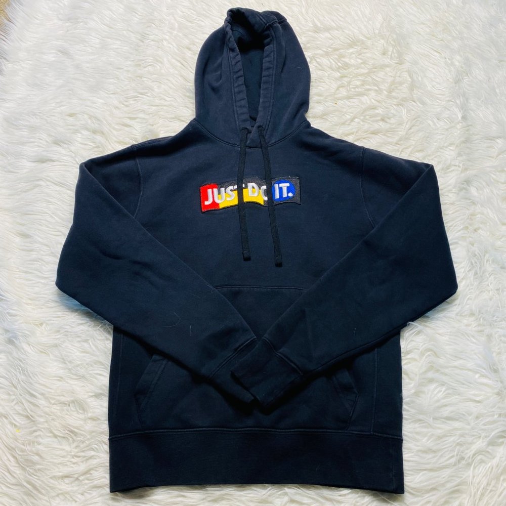 Nike JUST DO IT Pullover Hoodie Black Multi Spellout Size Small Black